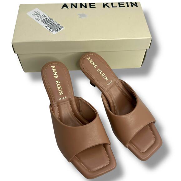 NEW Anne Klein Tan Mules Size 8 Jerilyn Square Toe High Heel Sandals Light Brown - Picture 4 of 14
